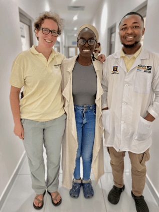 Fiona Wilberforce with Dr Talya Hackett and Bernard Adams.