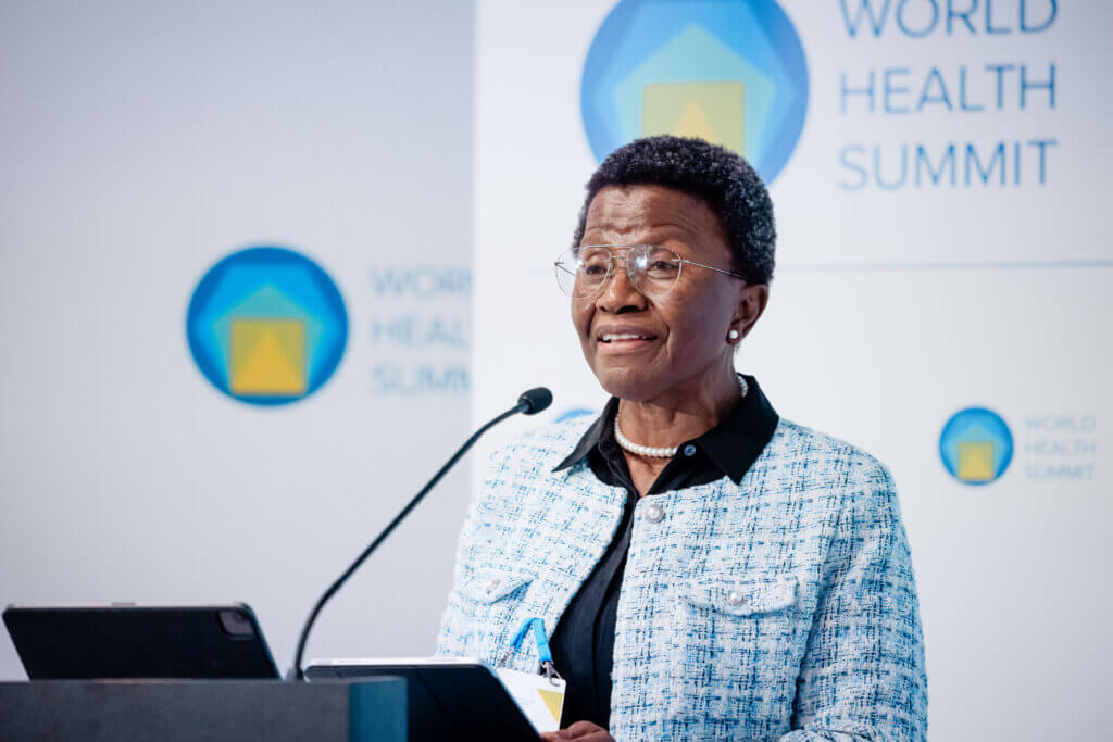 Joy Phumaphi, Executive Secretary of African Leaders Malaria Alliance (ALMA) speaking on the panel “Malaria and Global Health Security”. Picture by Steffen Kugler.