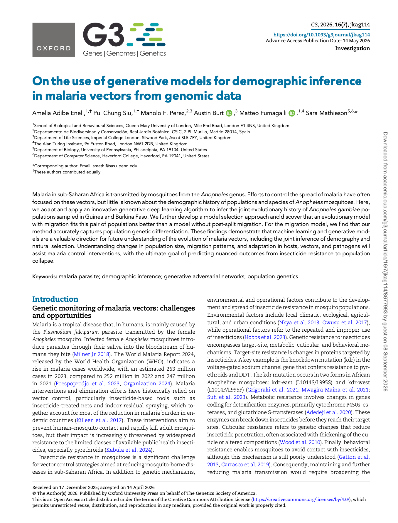 On the use of generative models for demographic inference in malaria vectors from genomic data